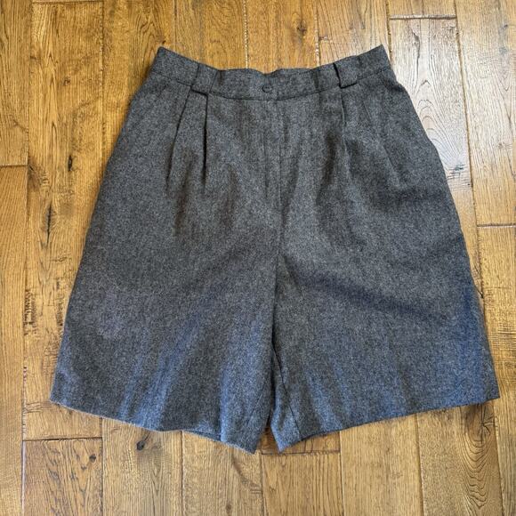 Kim Rogers Pants - Vintage Kim Rogers Wool Blend Pleated Shorts Lined Grey High-Waisted Size 16
